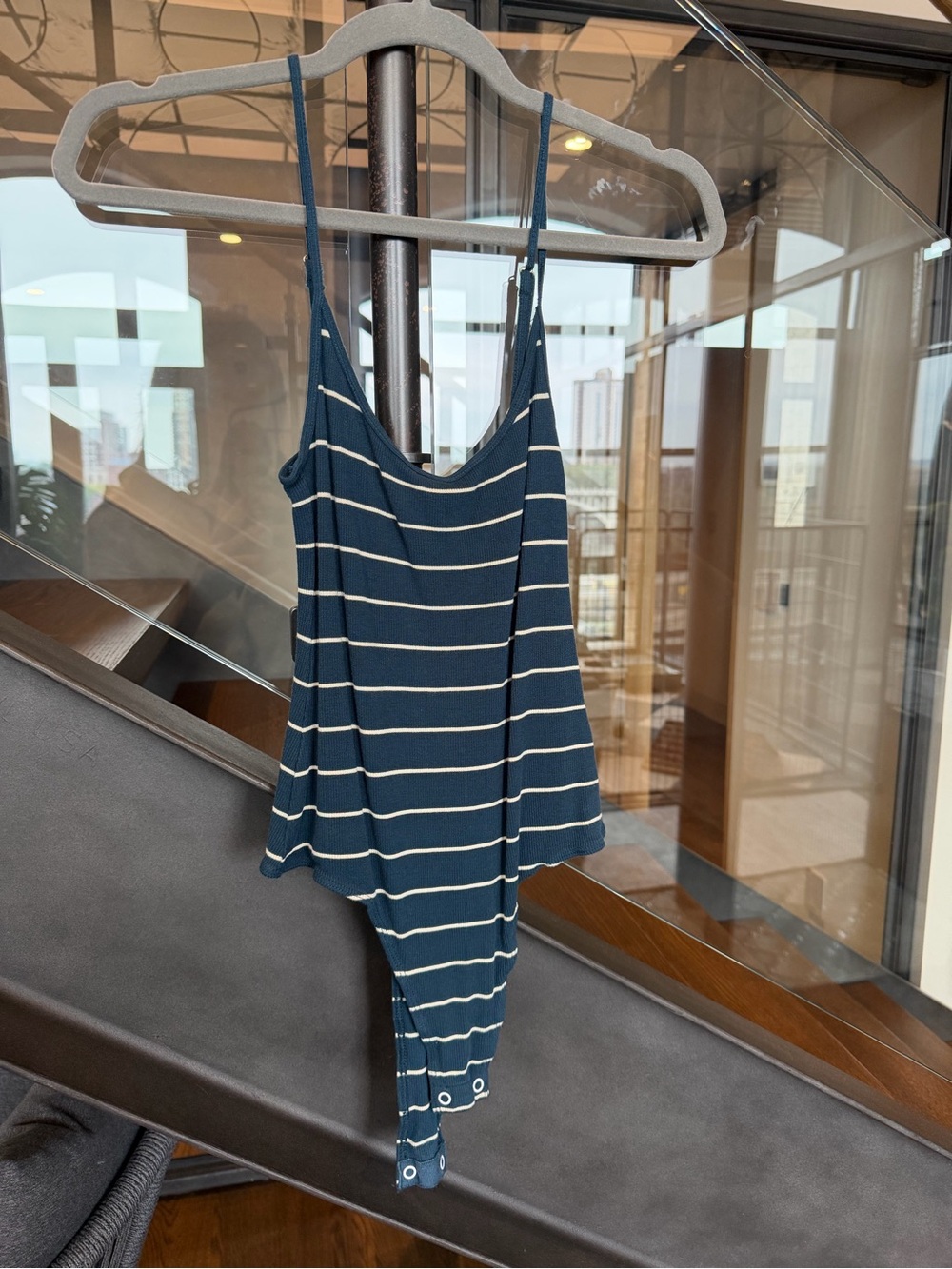 WeWoreWhat Navy and White Striped Tank Bodysuit